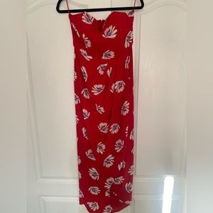 Express Red Floral Strapless Dress